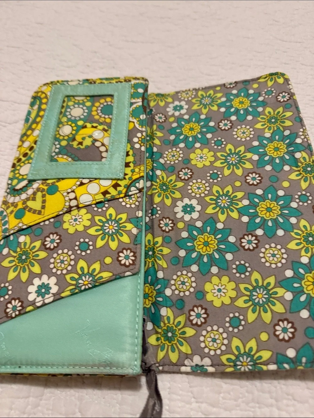 Quilted Paisley Print Wallet - Yellow Green